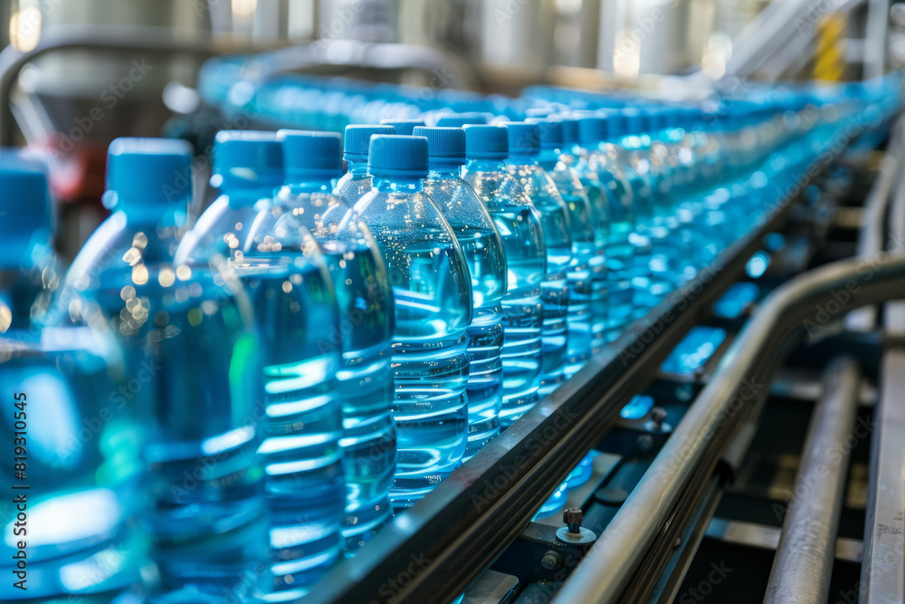 Plastic bottles of water on a production line Plastic bottles of water on a production line