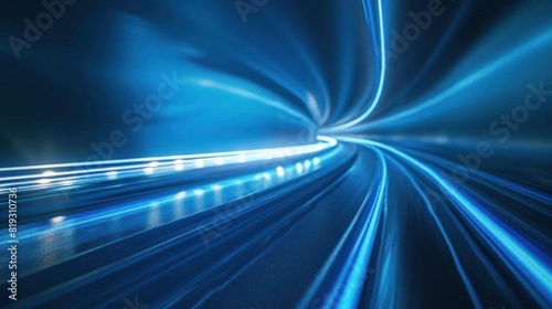 blue light speed and motion blur Background, abstract digital tech banner background. copy space