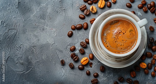 Coffee Cup Surrounded by Coffee Beans