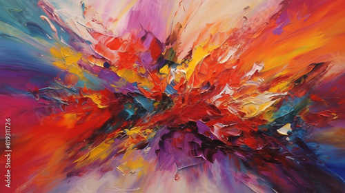 Intense  vibrant colors blend together  unveiling a breathtaking abstract creation filled with life and movement.