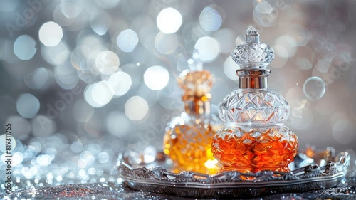 Elegant glass perfume bottles with intricate  vintage design