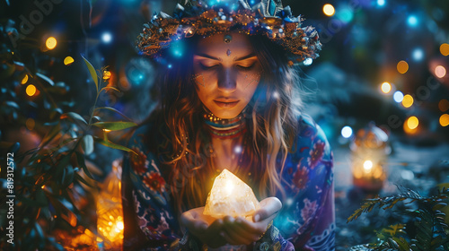 hippie witchie style woman make spell