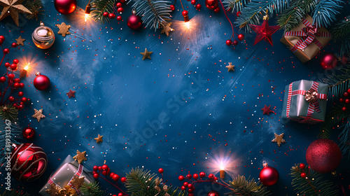 The concept of Christmas and New Year holidays. Christmas background. Blue. Generate AI.