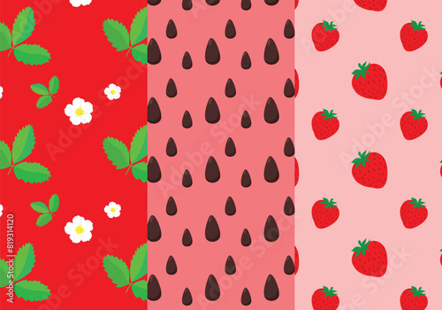 Vector summer set of seamless pattern strawberries