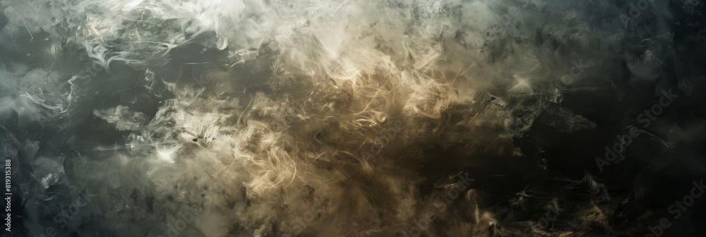 Abstract grunge background with smoke and fog. Dark and mysterious wallpaper. Vintage texture. Abstract dark grungy background with smudged white wall. High quality photo