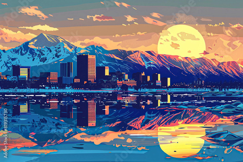 Anchorage city vector skyline