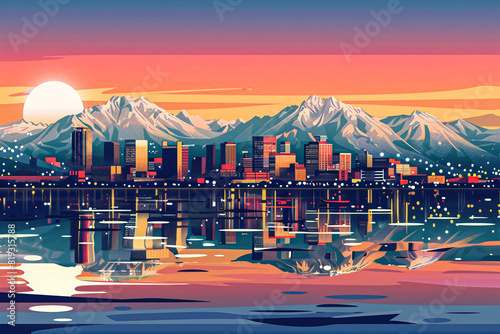 Anchorage city vector skyline