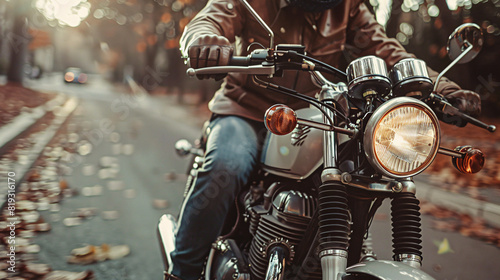 Motorcyclist Riding on Autumn Road