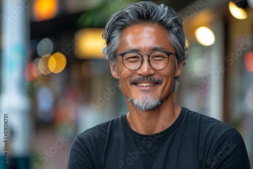 Asian Man Wearing Glasses and Black Shirt © olegganko