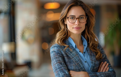 Professional Business Woman in Glasses Standing in Lobby