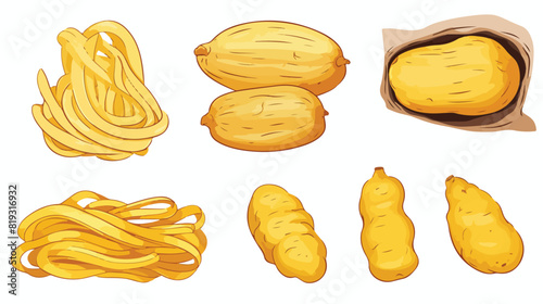 vector sketch cartoon ripe raw peeled yellow potato