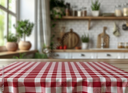 Red and White Checkered Tablecloth on Kitchen Table