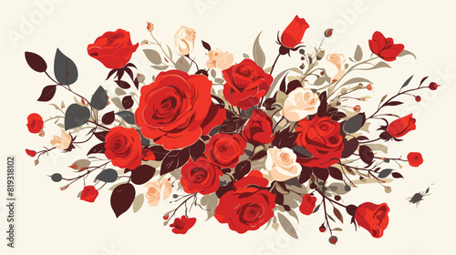 Vector sketch red rose flower bouquet with closed o © zoni