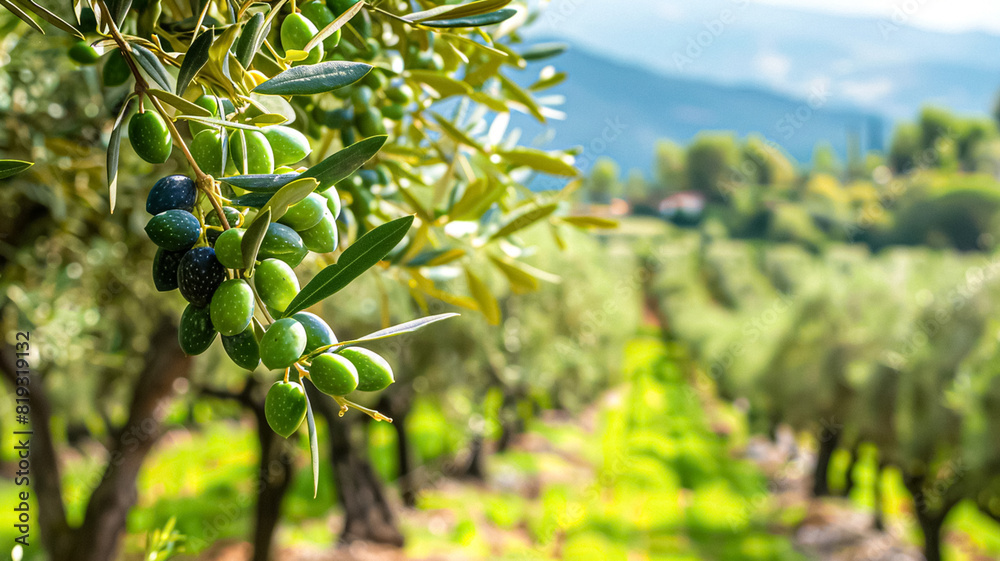 Olive grove, olive trees nature landscape, olive oil commercial produce, food industry and retail concept Olive grove, olive trees nature landscape, olive oil commercial produce, food industry and retail concept
