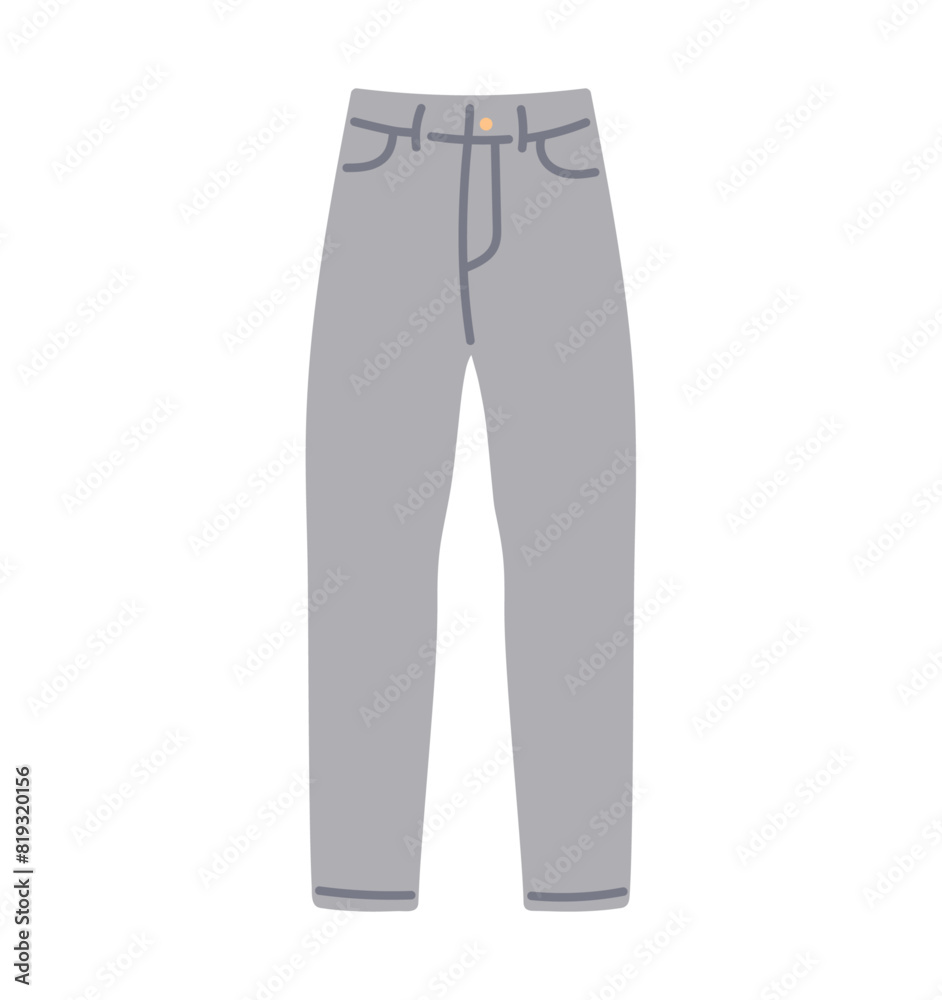 Fashion jeans trousers, modern jeans pants, denim fabric trousers, cotton clothes, casual women apparel with button and pockets, trendy slim leg wearing on white background flat vector illustration. Fashion jeans trousers, modern jeans pants, denim fabric trousers, cotton clothes, casual women apparel with button and pockets, trendy slim leg wearing on white background flat vector illustration.