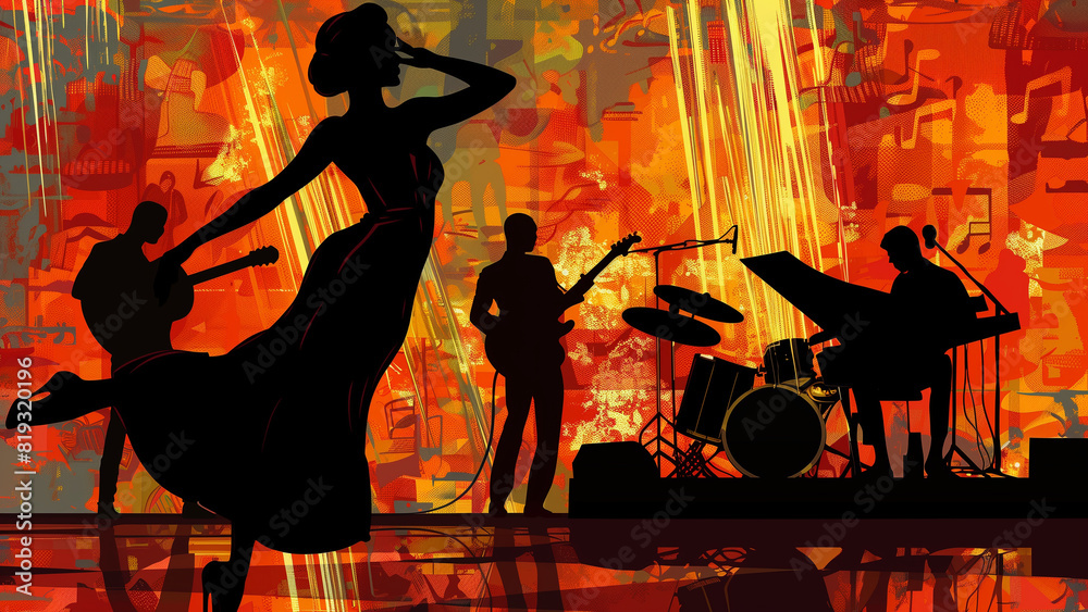 Fototapeta premium Rhythm Unleashed: Tango Dancer Silhouette at Rock Concert