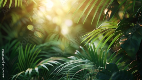 Sun Shining on Palm Leaves in Jungle © olegganko