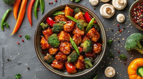 Chinese Stir Fry With Vegetables and Mushrooms in a Bowl