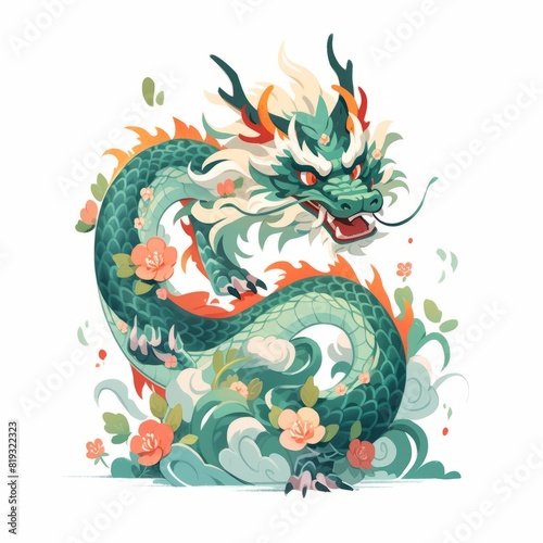 mythical green dragon with flowers, in oriental style © Dina