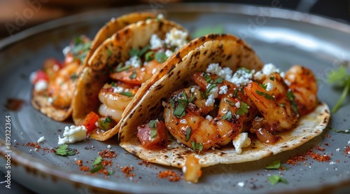 Plate of Shrimp Tacos on a Table