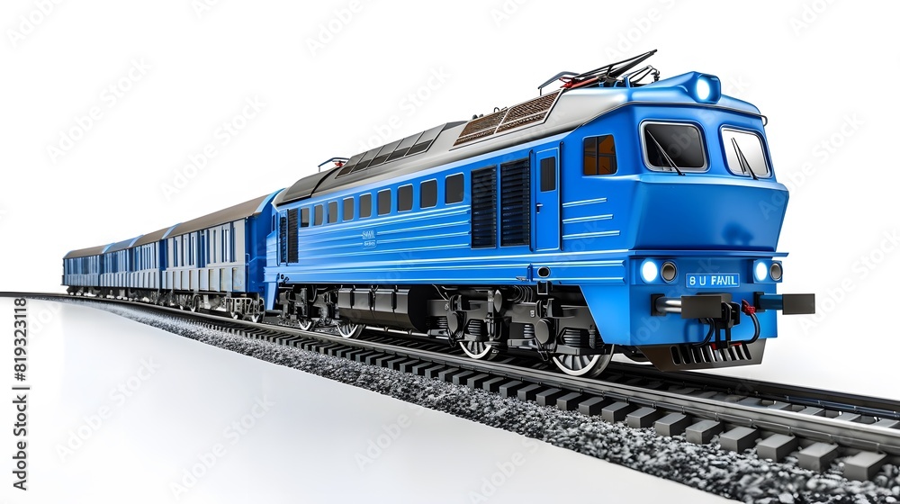 City electric blue train long train composition from wagons, isolated on white background City electric blue train long train composition from wagons, isolated on white background