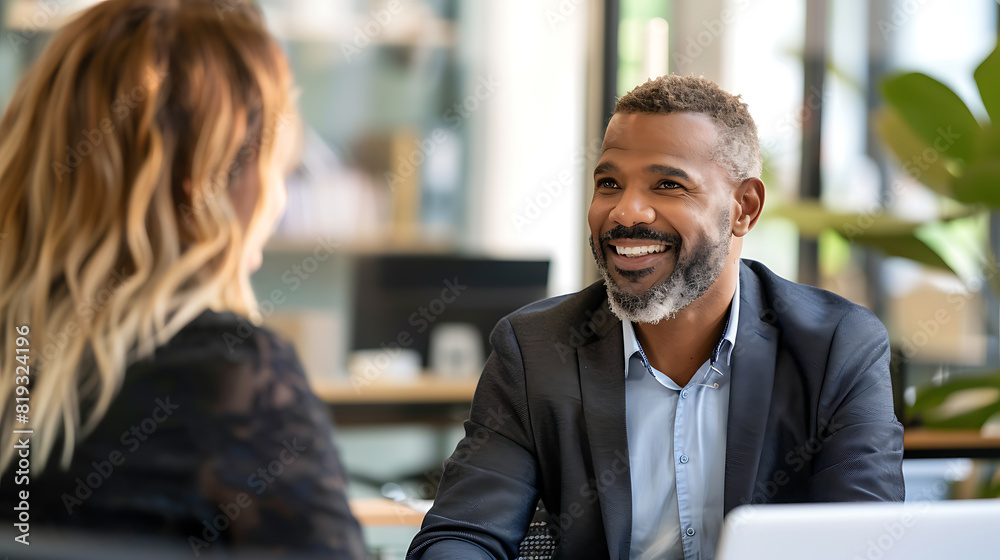 In-Person Interviews in Modern Conference Room: Interviewer and Candidate with Portfolio In-Person Interviews in Modern Conference Room: Interviewer and Candidate with Portfolio