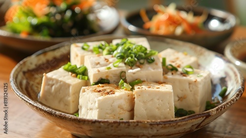 Organic Raw Soy Tofu on a Background. Generative AI