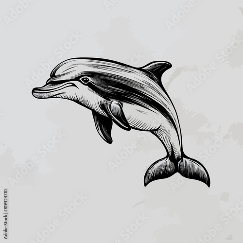 Dolphin. A graphic, black-and-white sketch-style image of a dolphin on a white background