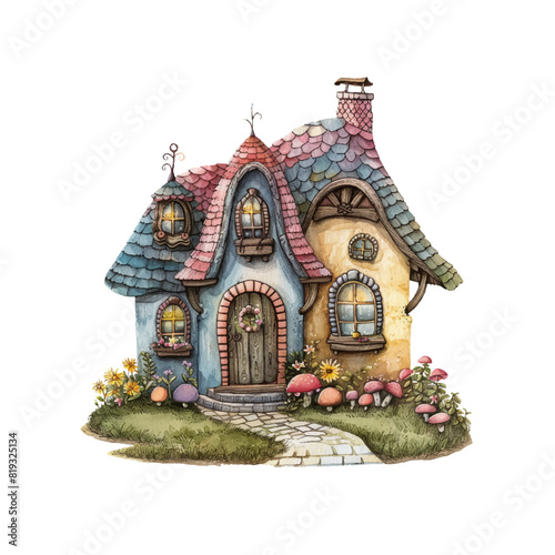 fairy house vector illustration in watercolor style