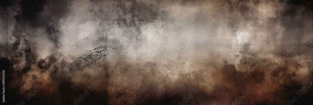A large, dark grunge background with space for text. The wall is covered in white smoke and dust, creating an eerie atmosphere. This design would be perfect as the backdrop. High quality photo A large, dark grunge background with space for text. The wall is covered in white smoke and dust, creating an eerie atmosphere. This design would be perfect as the backdrop. High quality photo