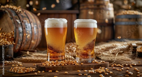 Two Glasses of Beer on a Wooden Table