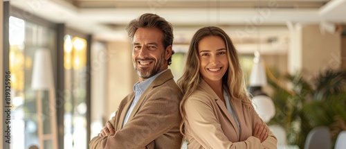Businessman and Woman Posing Together