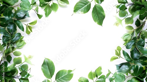 Green leaves frame in white.Space for copy 