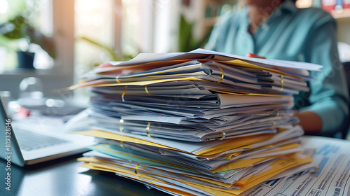 Resume Screening in Clean Workspace: Recruiter with Printed Resumes