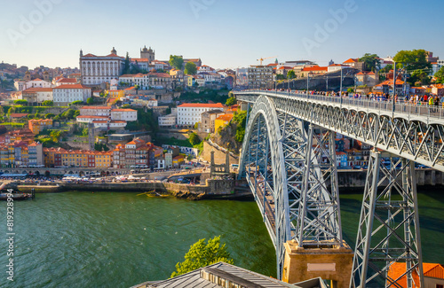 Beautiful view of bridge Ponte dom Luis and old town Porto, Portugal