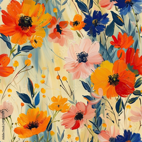 abstract  painterly  Laura horn art  bouquets  wildflowers  boho colors  seamless repeat  