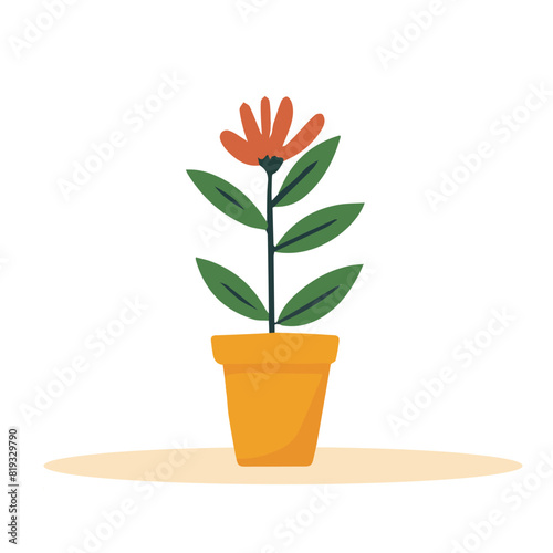 Flower  plant with leaves in a pot. Gardening concept. Flat vector style icon.