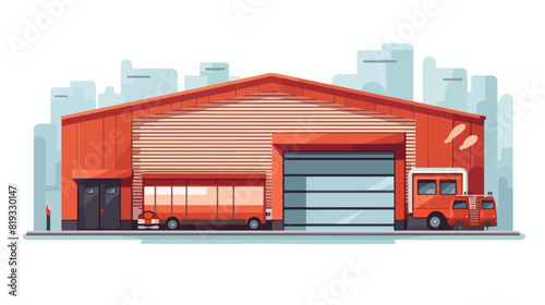 Warehouse built of red brick with roller doors and