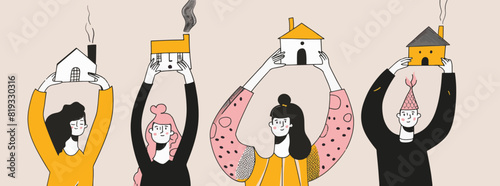 a group of people holding up mouses over their heads. Property ownership and investment