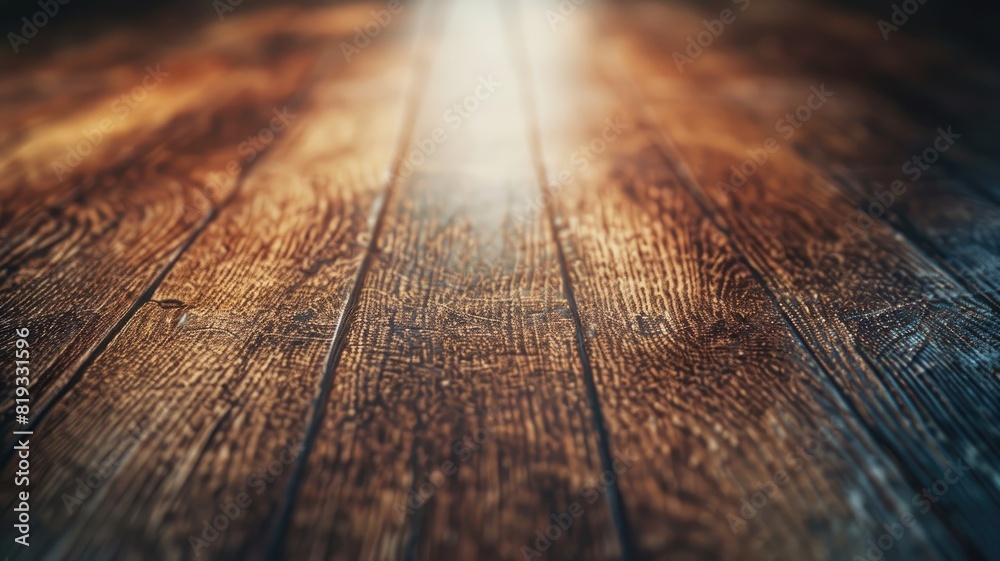 Close-up of aged wooden floor with sunlight highlighting texture