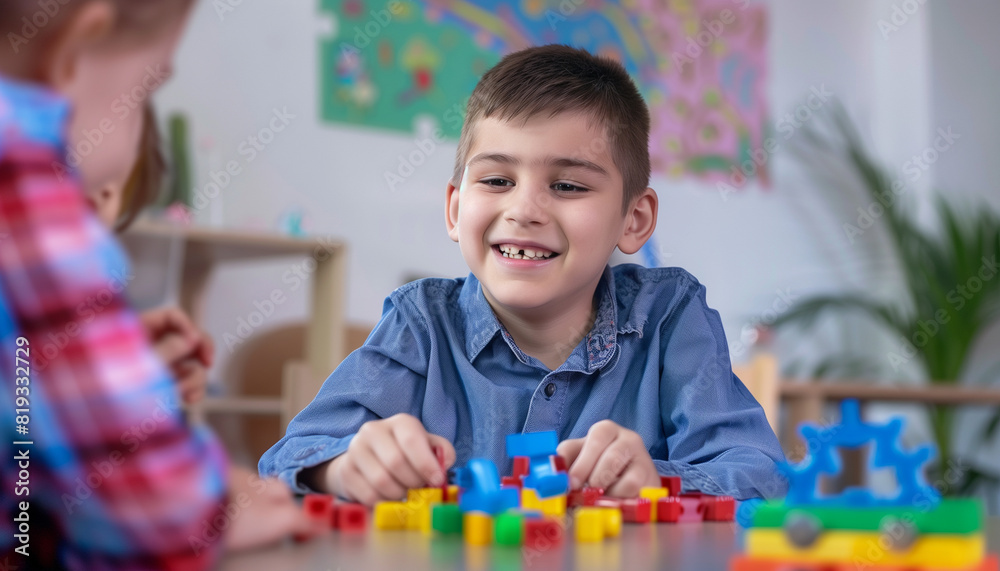 Kids learning and having fun together in school counselor Kids learning and having fun together in school counselor