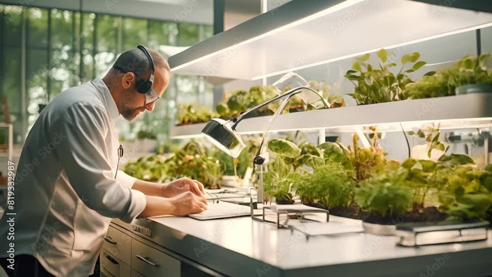 Professional scientists men research on food in the future, The foodtech, with improvements and future foods, future technology of creating food Professional scientists men research on food in the future, The foodtech, with improvements and future foods, future technology of creating food