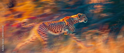 Fast A cheetah morphing into a streak of vibrant, blurred colors as it runs photo