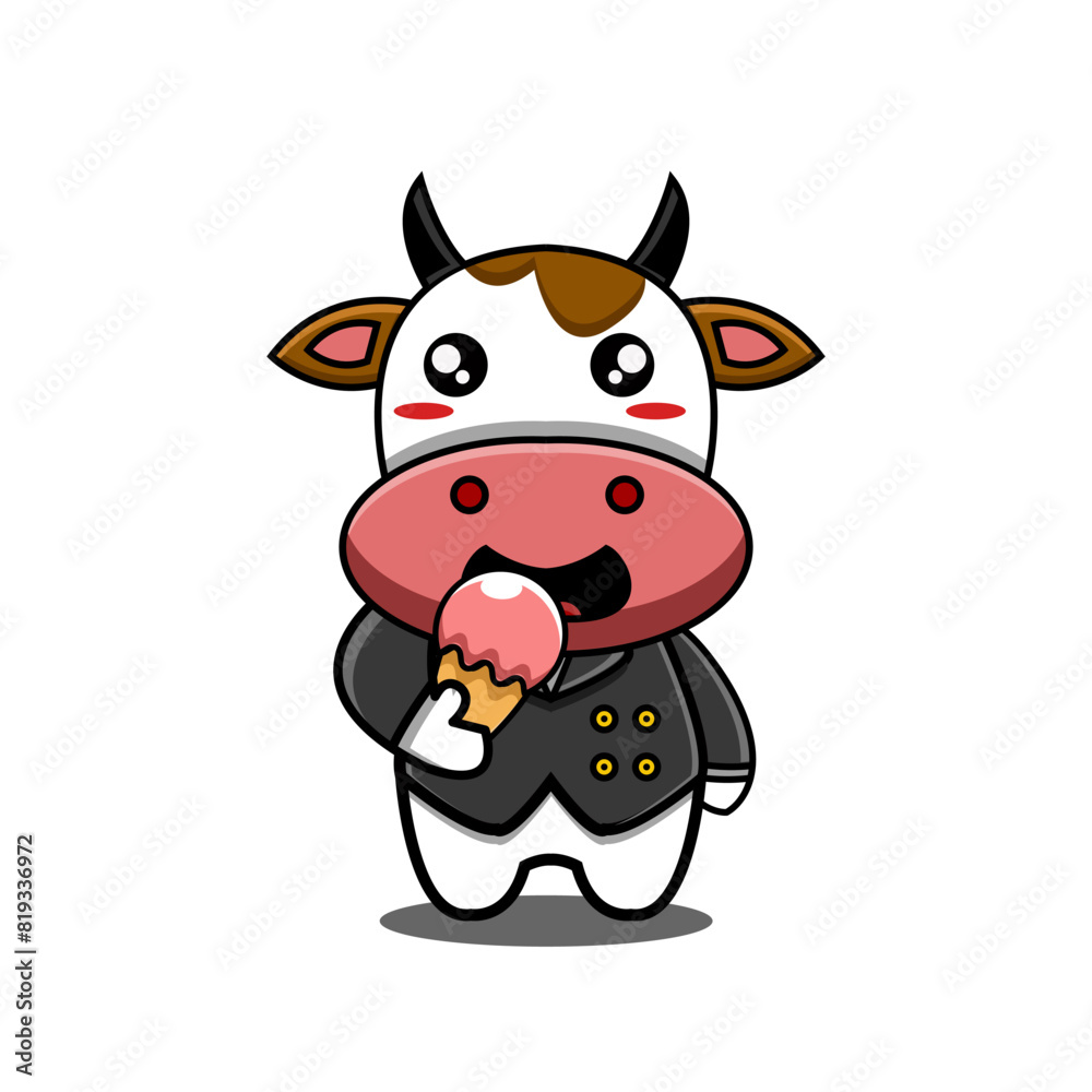 cute vector design illustration of a cow mascot holding ice cream cute vector design illustration of a cow mascot holding ice cream