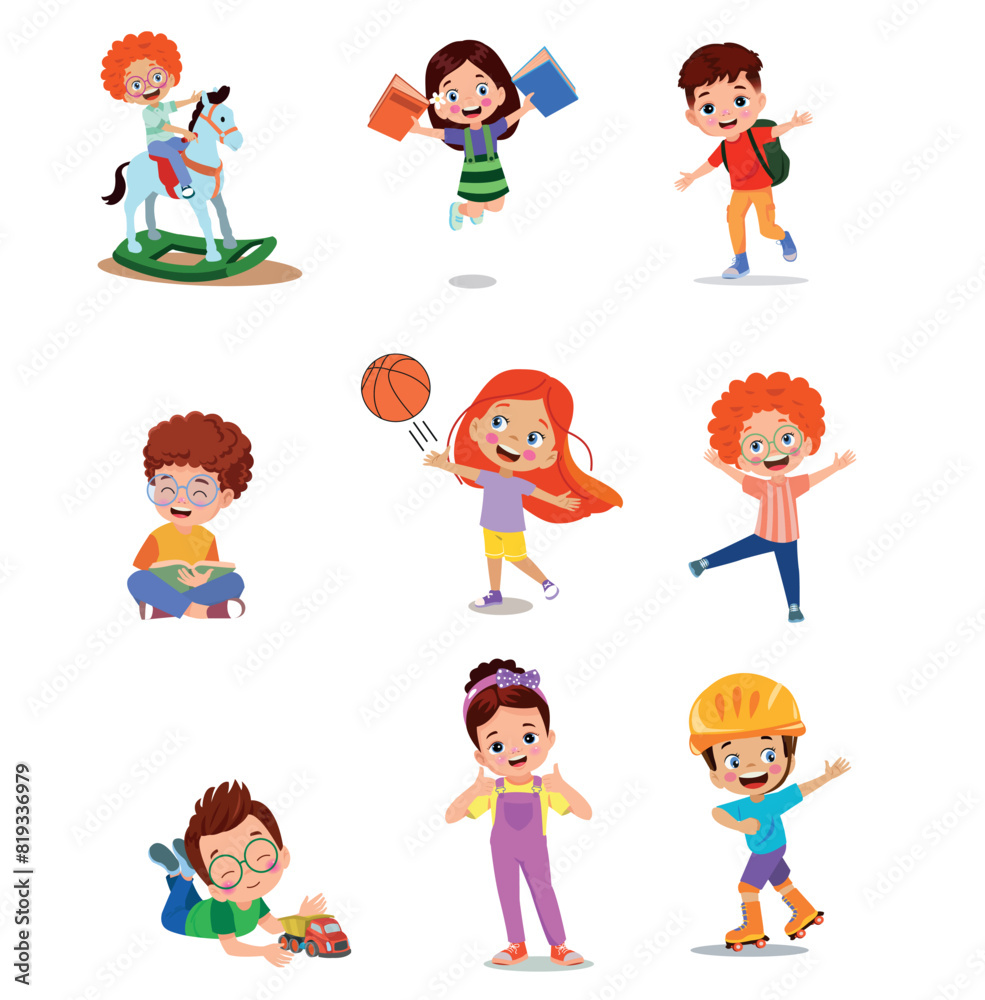 vector illustration of students in different postures vector illustration of students in different postures