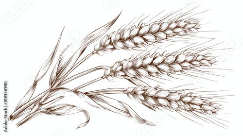 Wheat spikelets in sketch vector illustration isola