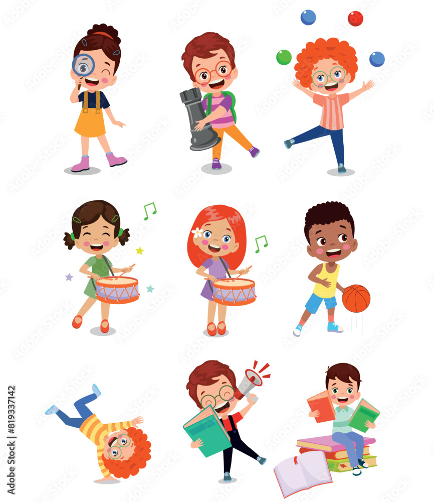 vector illustration of students in different postures vector illustration of students in different postures