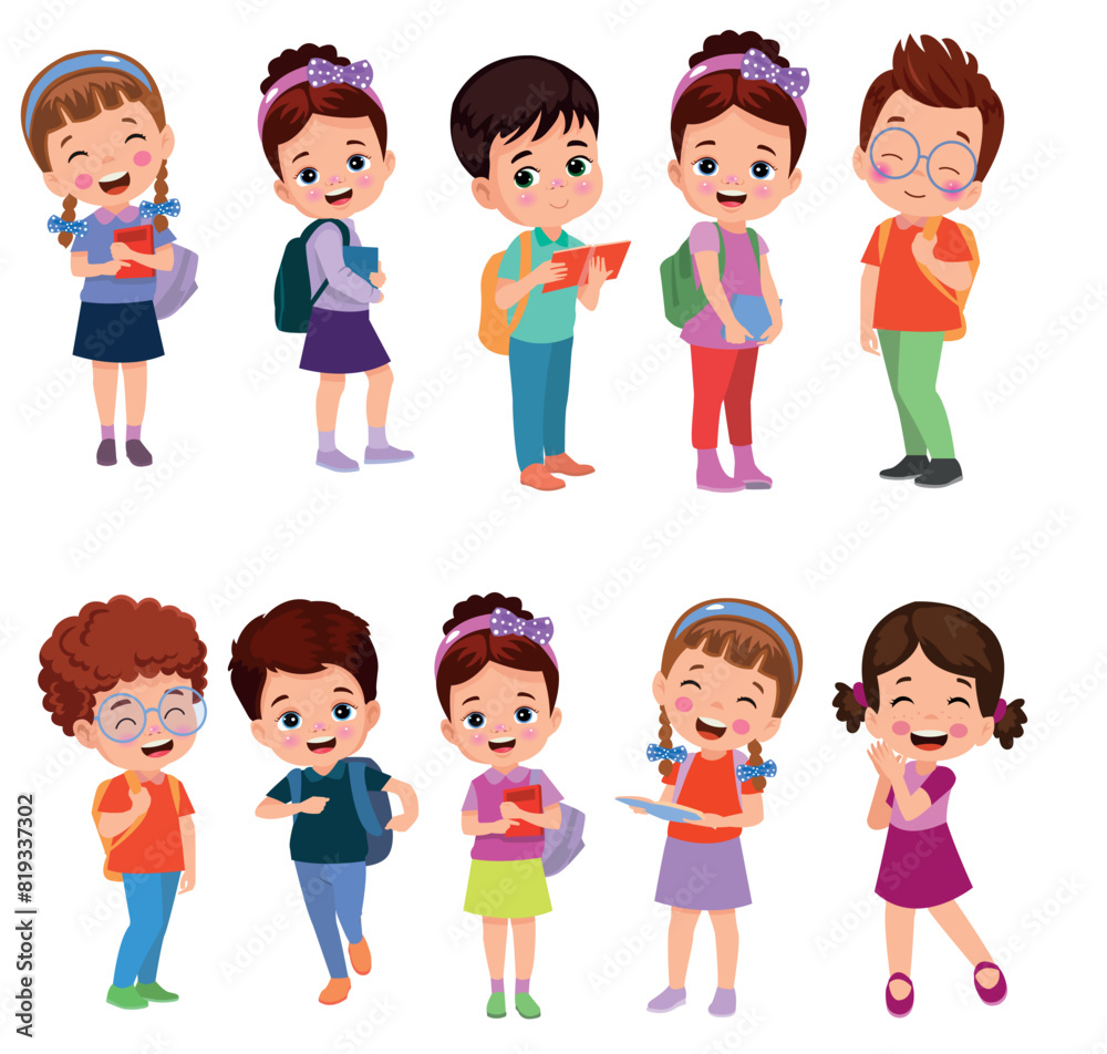 vector illustration of students in different postures vector illustration of students in different postures