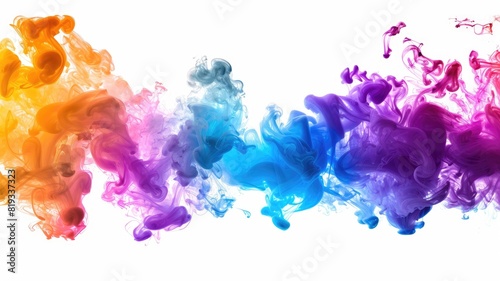 Colorful, swirling clouds of ink in water on white background