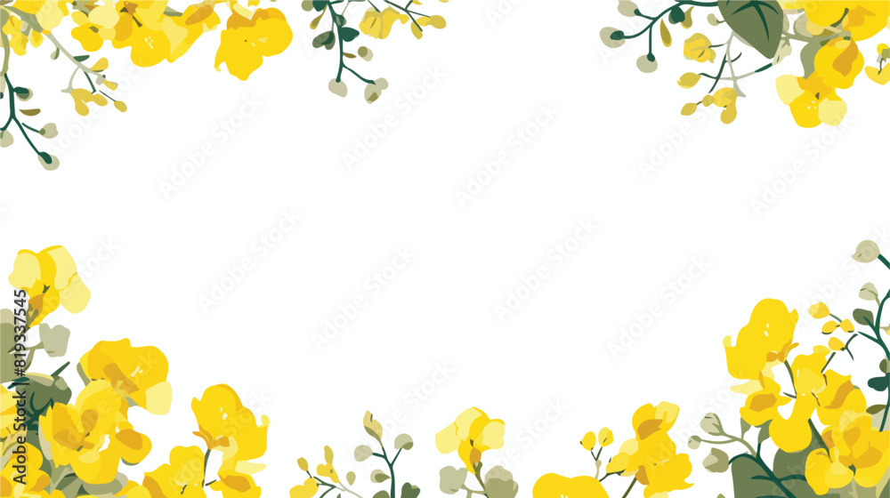 White banner with showy rapeseed plant and place fo